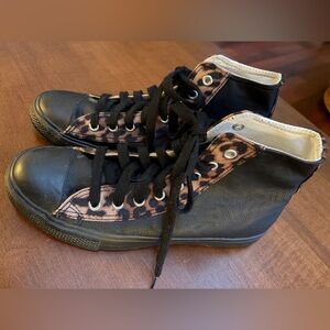 Charlie Paige Black and Leopard Ankle Boots